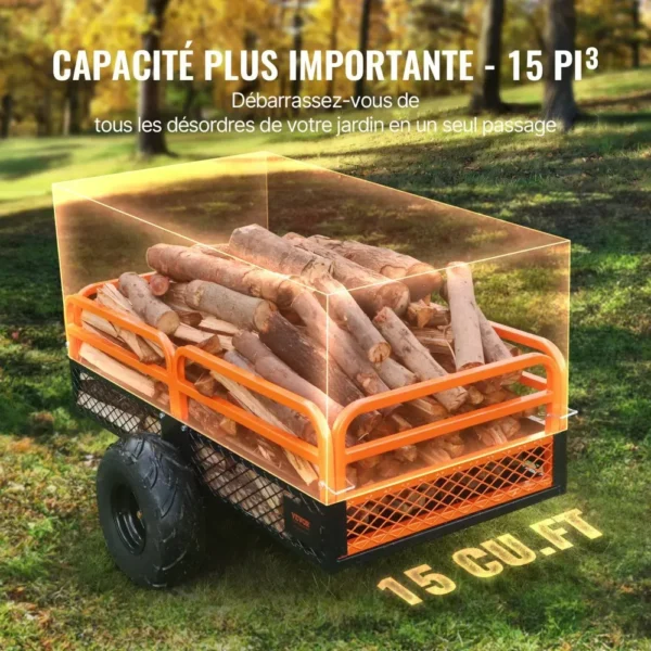 Remorque à benne basculante VEVOR - Capacité 680 kg - 0,4 m³