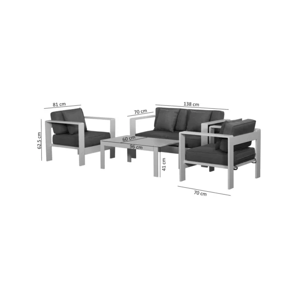 Salon de jardin 4 places en aluminium taupe et housse bleue