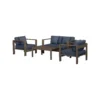 Salon de jardin 4 places en aluminium taupe et housse bleue