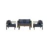 Salon de jardin 4 places en aluminium taupe et housse bleue