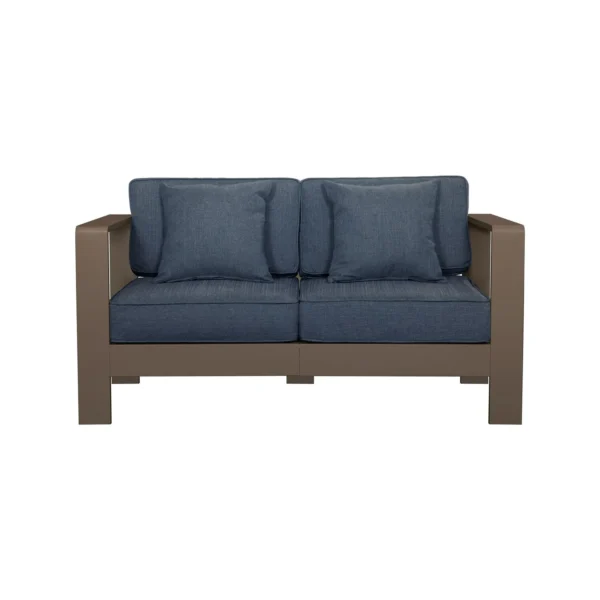 Salon de jardin 4 places en aluminium taupe et housse bleue