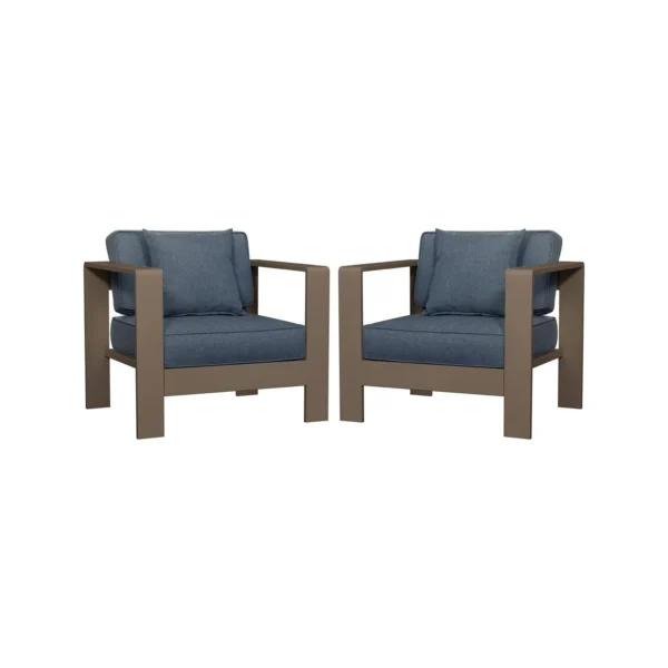 Salon de jardin 4 places en aluminium taupe et housse bleue