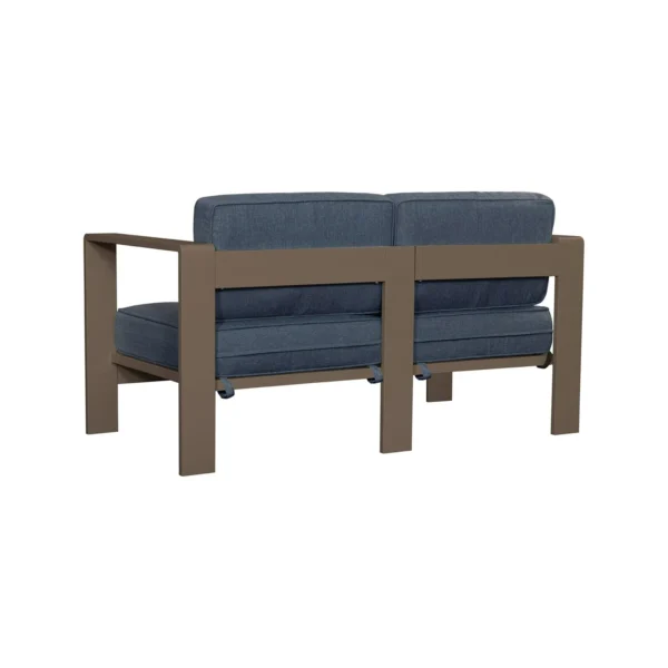 Salon de jardin 4 places en aluminium taupe et housse bleue