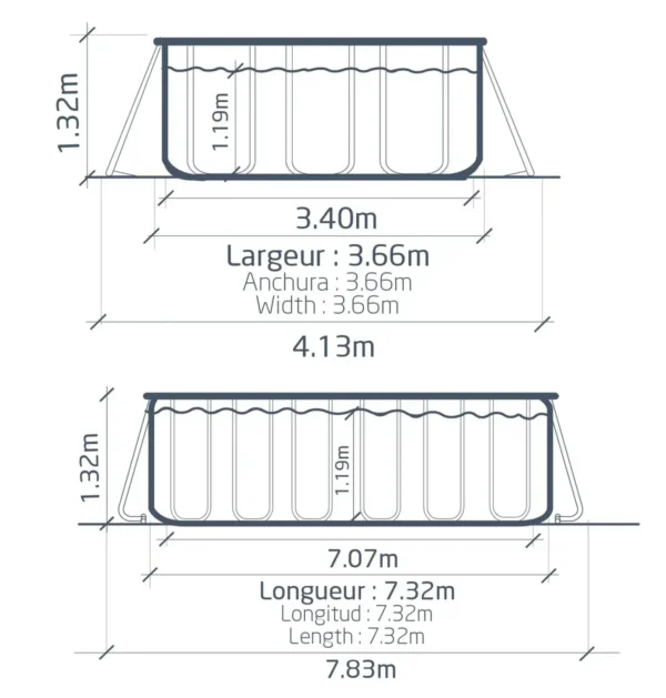 Piscine tubulaire rectangulaire Yzaki Style sans filtration - 7,32 x 3,66 x 1,32 m
