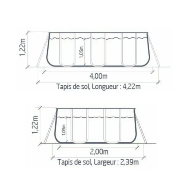 245728-1200-auto Piscine tubulaire rectangulaire Yzaki Anthracite + Skimmer sans filtration - 4 x 2 x 1,22 m